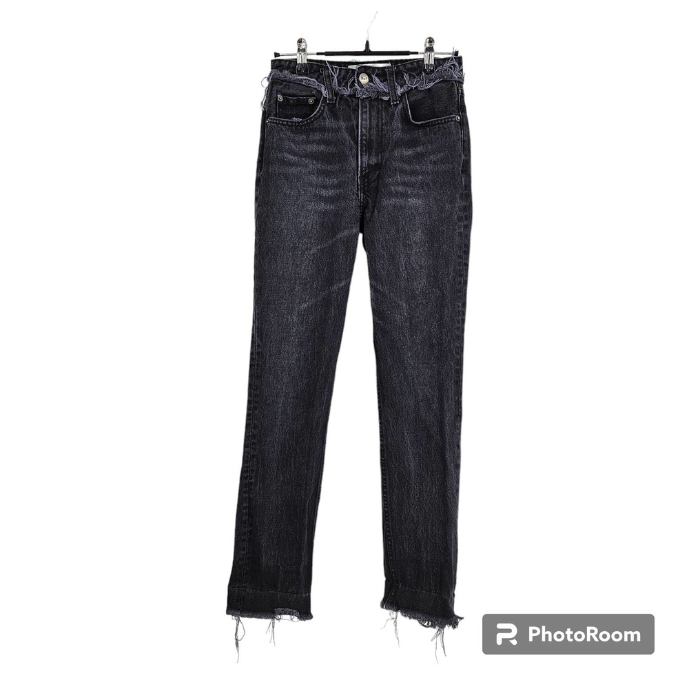 Reformation Jeans Black Euphrates Cropped Cigarette Raw Hem Straight Denim Sz 23